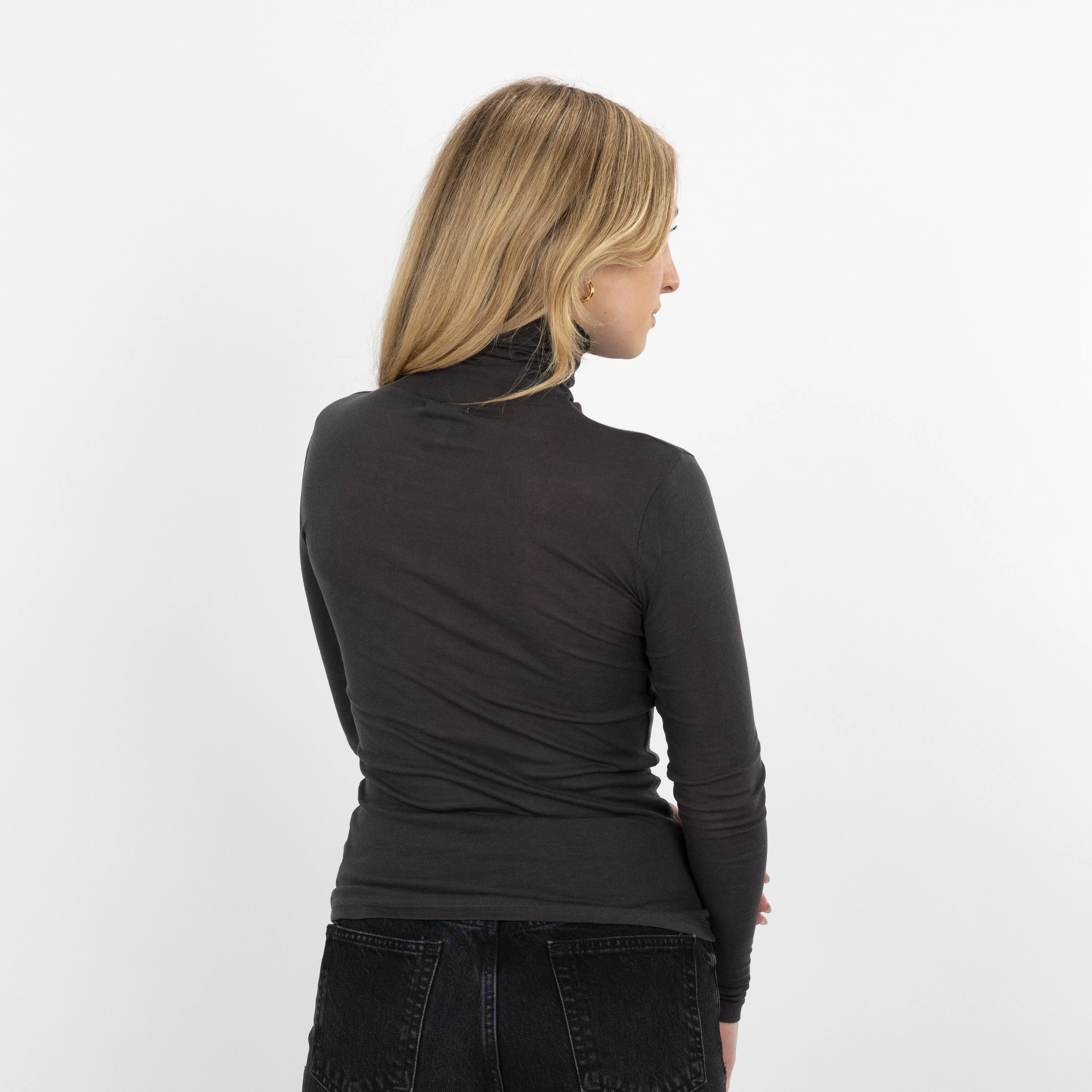 Ribbed Cotton Long Sleeve Turtle Neck - Woodland Grey