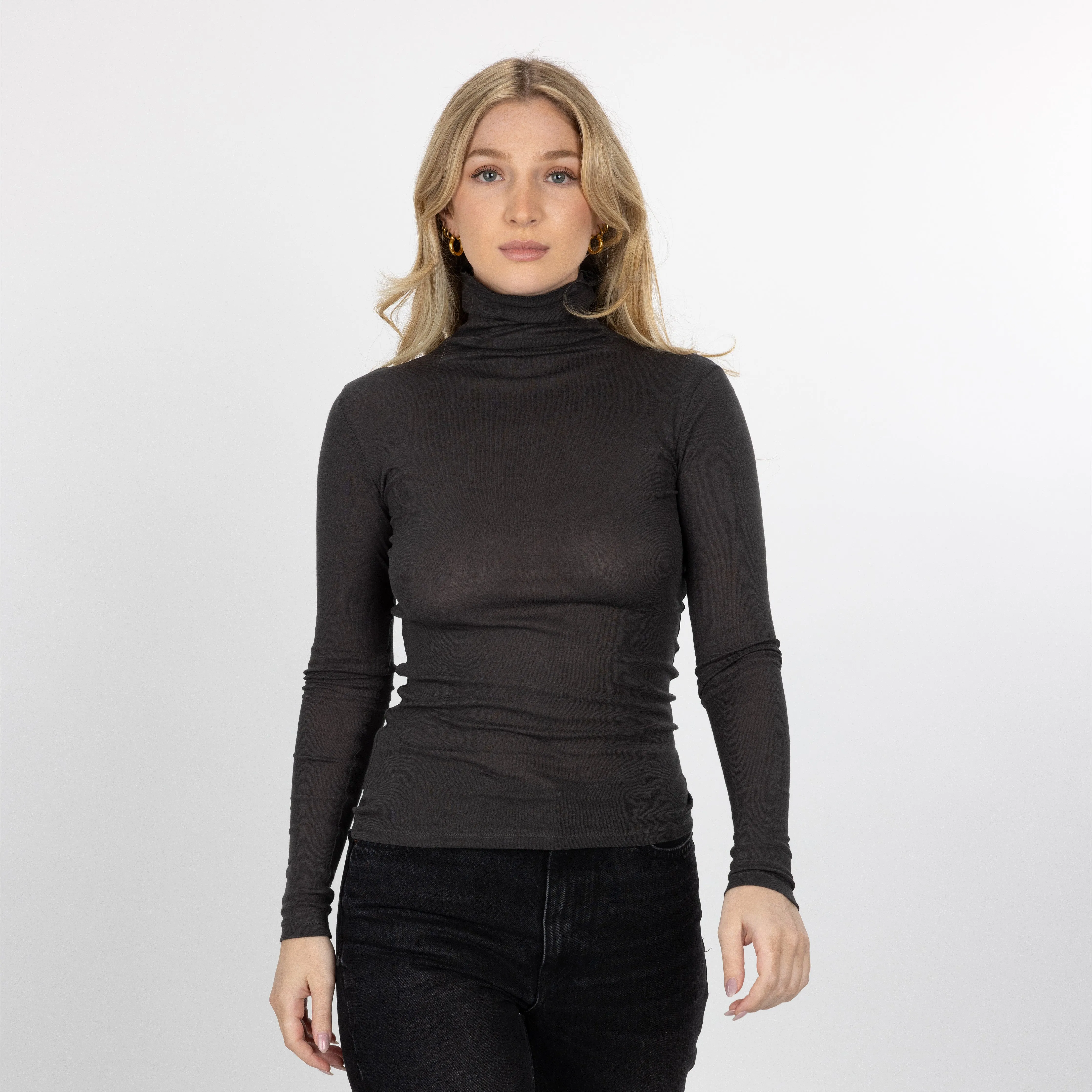 Ribbed Cotton Long Sleeve Turtle Neck - Woodland Grey