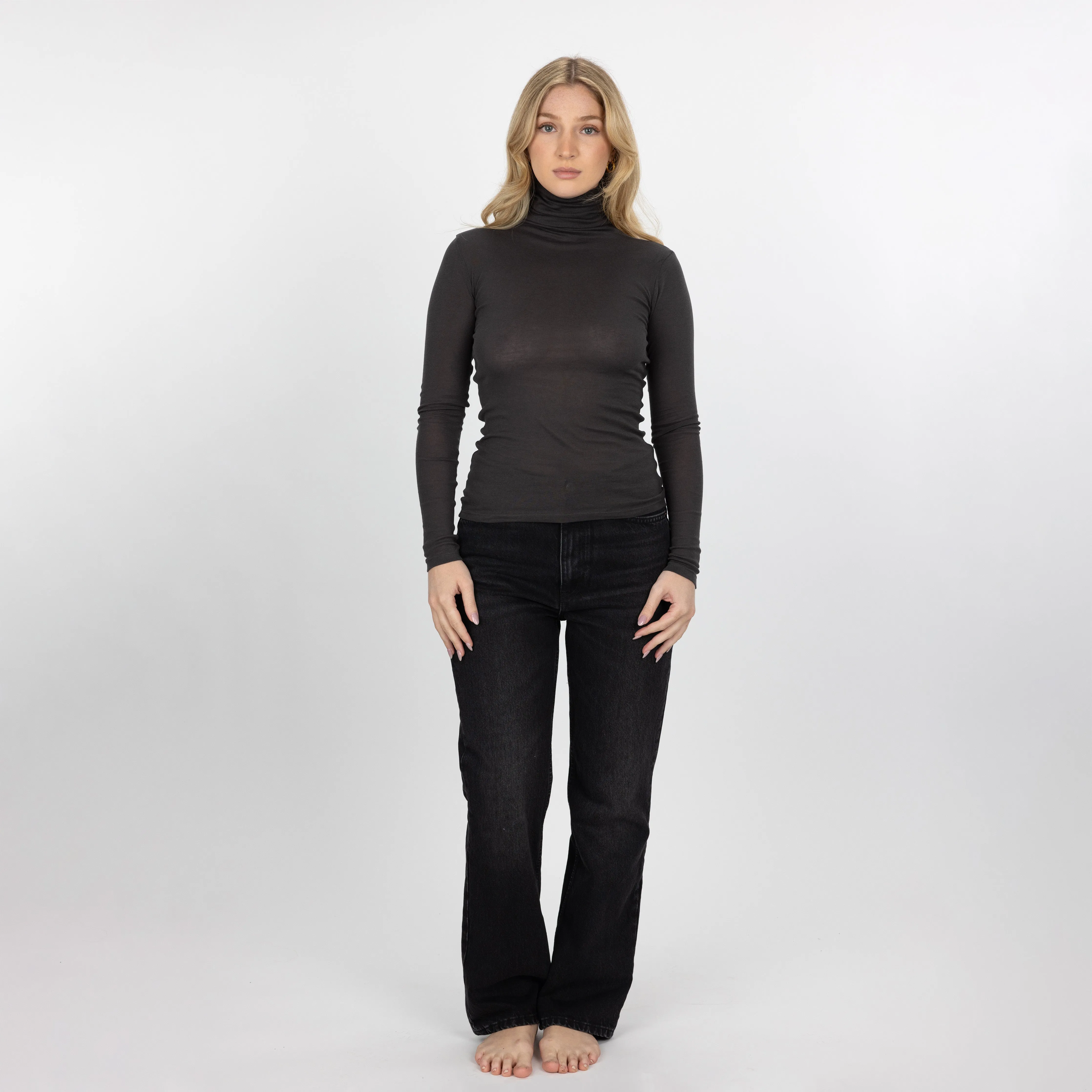 Ribbed Cotton Long Sleeve Turtle Neck - Woodland Grey
