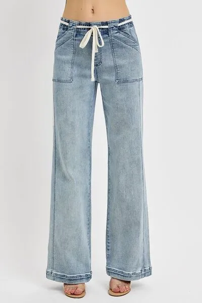 RISEN Full-Size Straight Leg Jeans with Functional Pockets