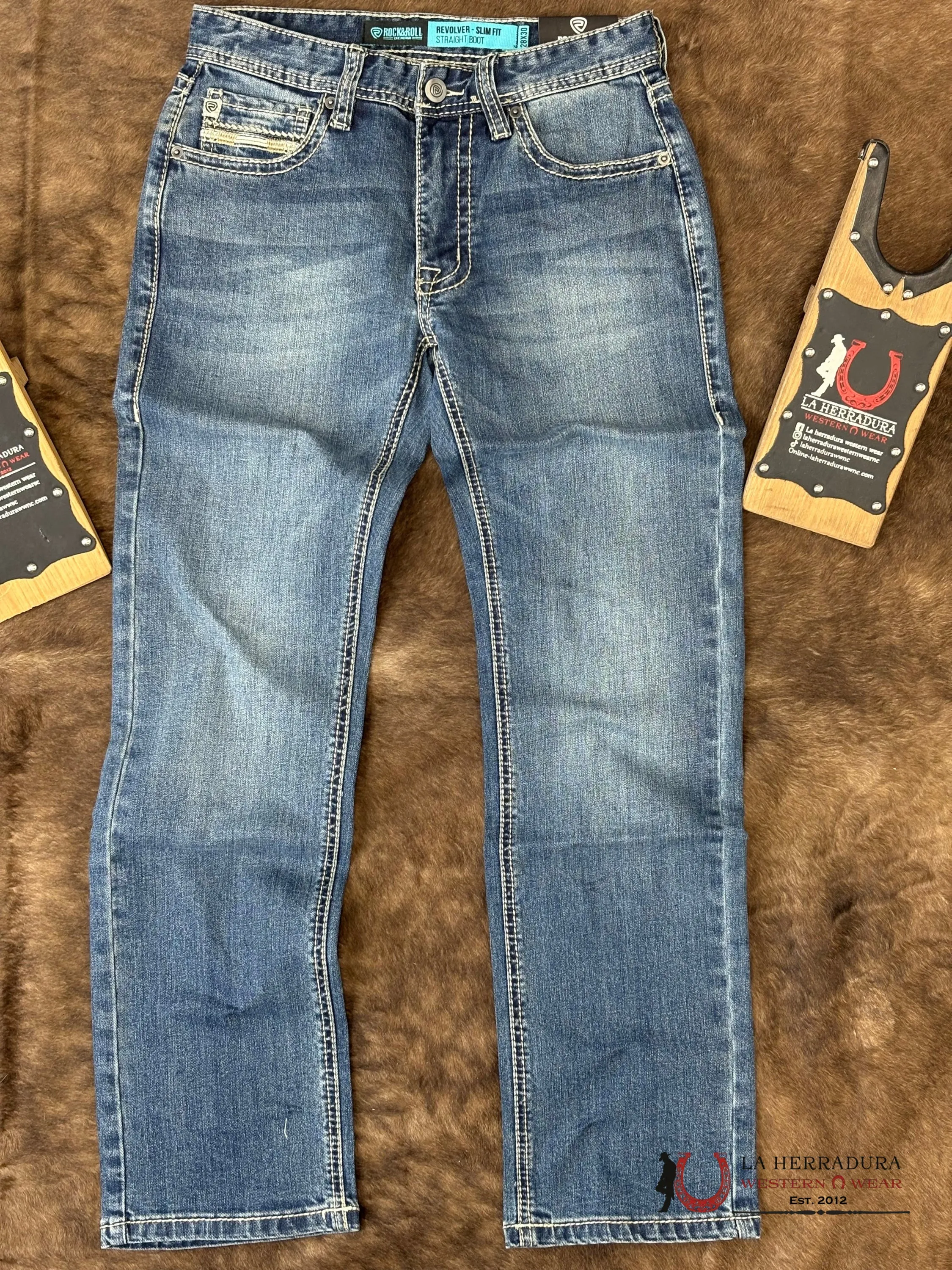 ROCK AND ROLL Medium Vintage Slim Fit Straight Boot Emb. Revolver