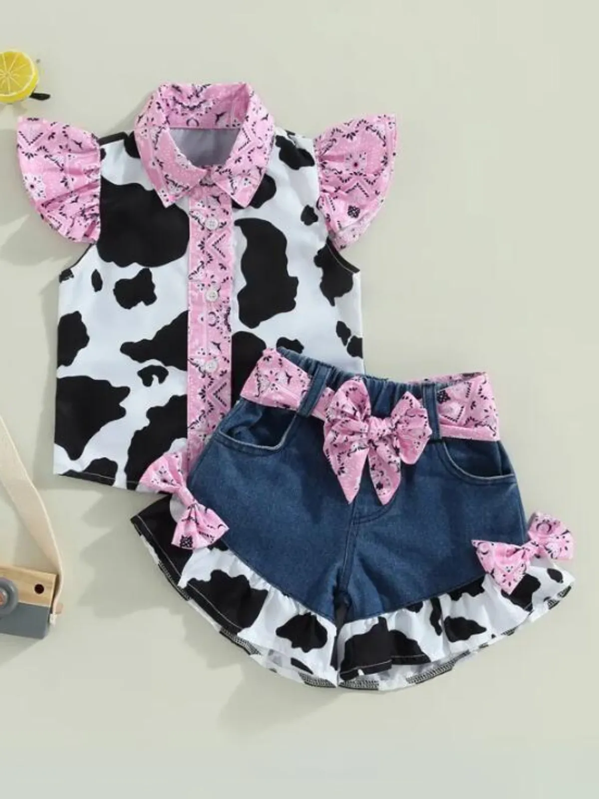 Rodeo Star Cow Print Denim Short Set