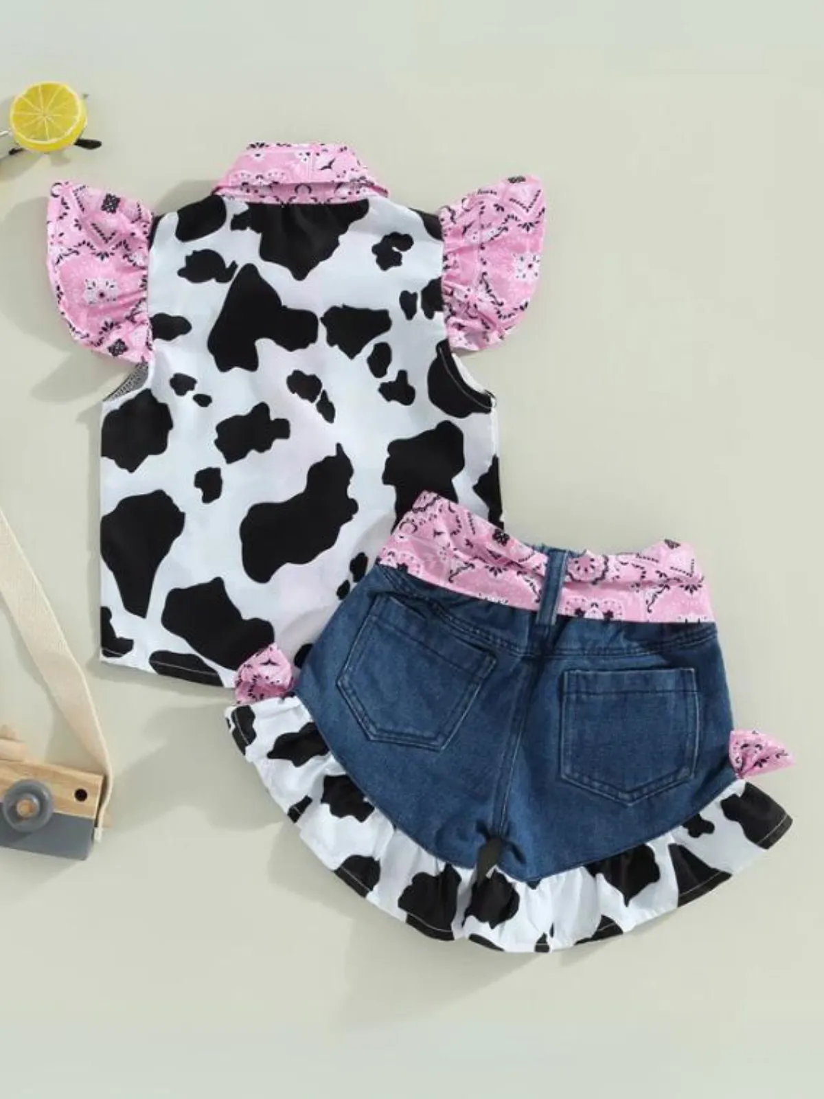 Rodeo Star Cow Print Denim Short Set