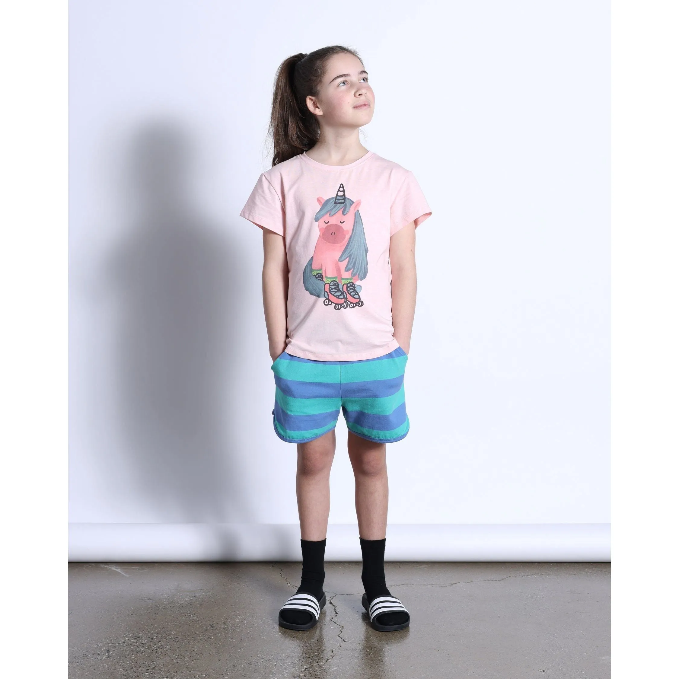 Roller Unicorn Tee- Pink Marle