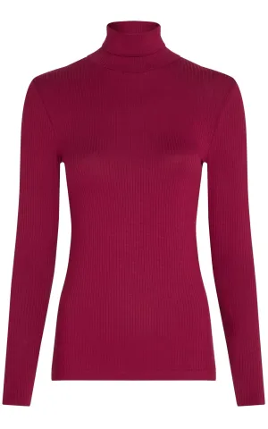 Rollneck Top Uni Rib Beaujolais Red