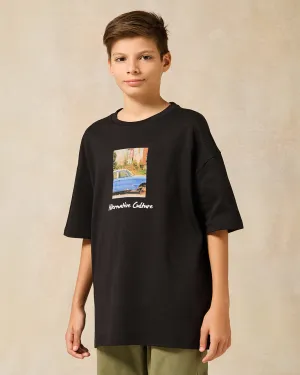 Senior Boys Black Printed Oversize T-Shirt