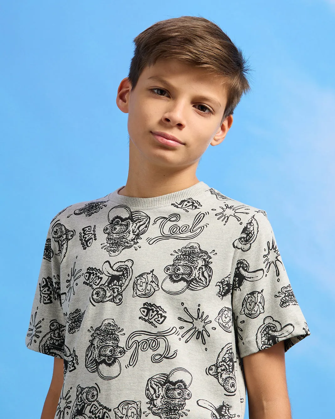 Senior Boys Grey Printed  T-Shirt