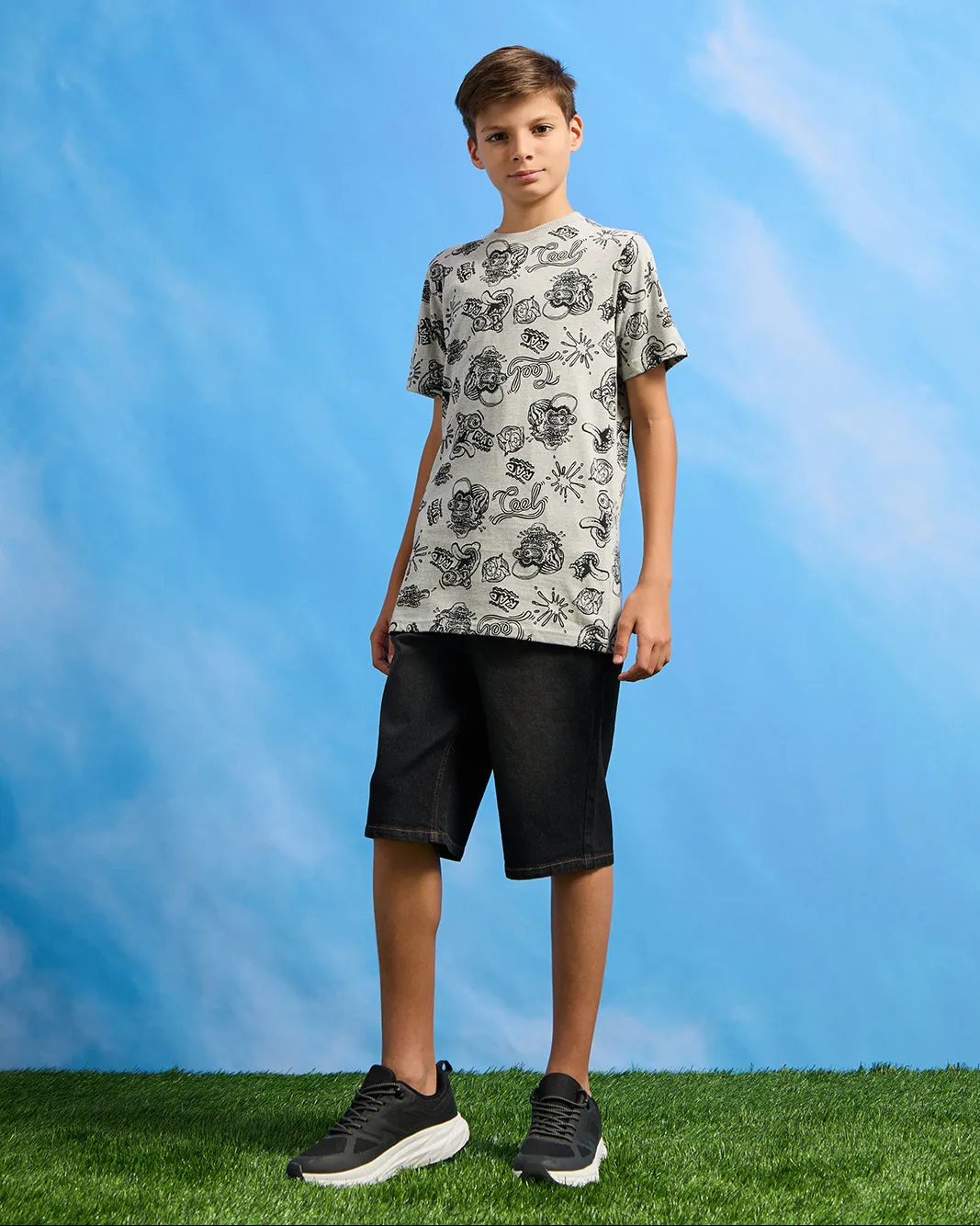 Senior Boys Grey Printed  T-Shirt