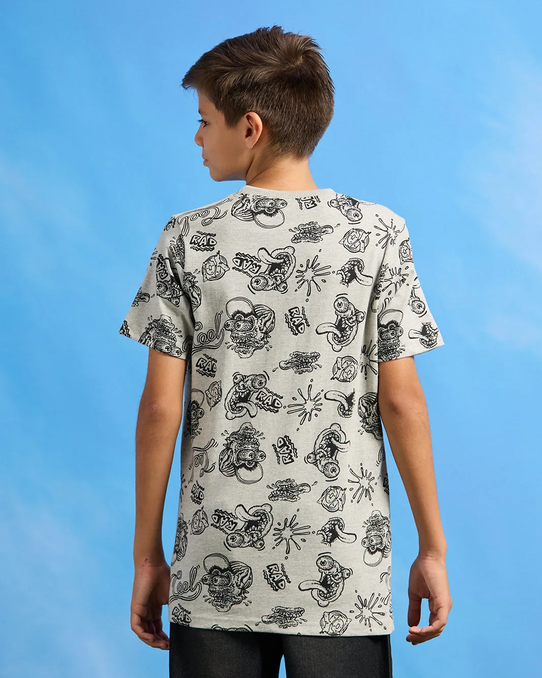 Senior Boys Grey Printed  T-Shirt