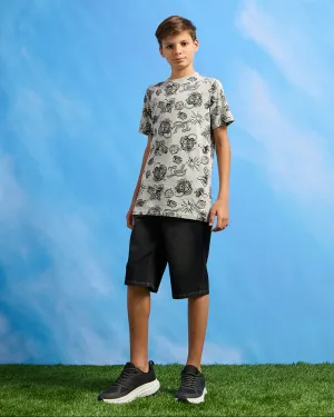 Senior Boys Grey Printed  T-Shirt