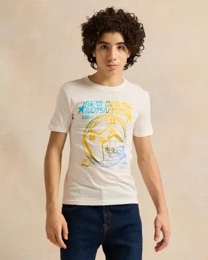 Senior Boys White Printed T-Shirt