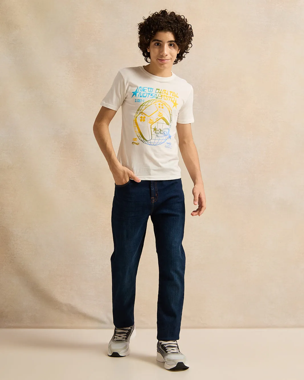 Senior Boys White Printed T-Shirt