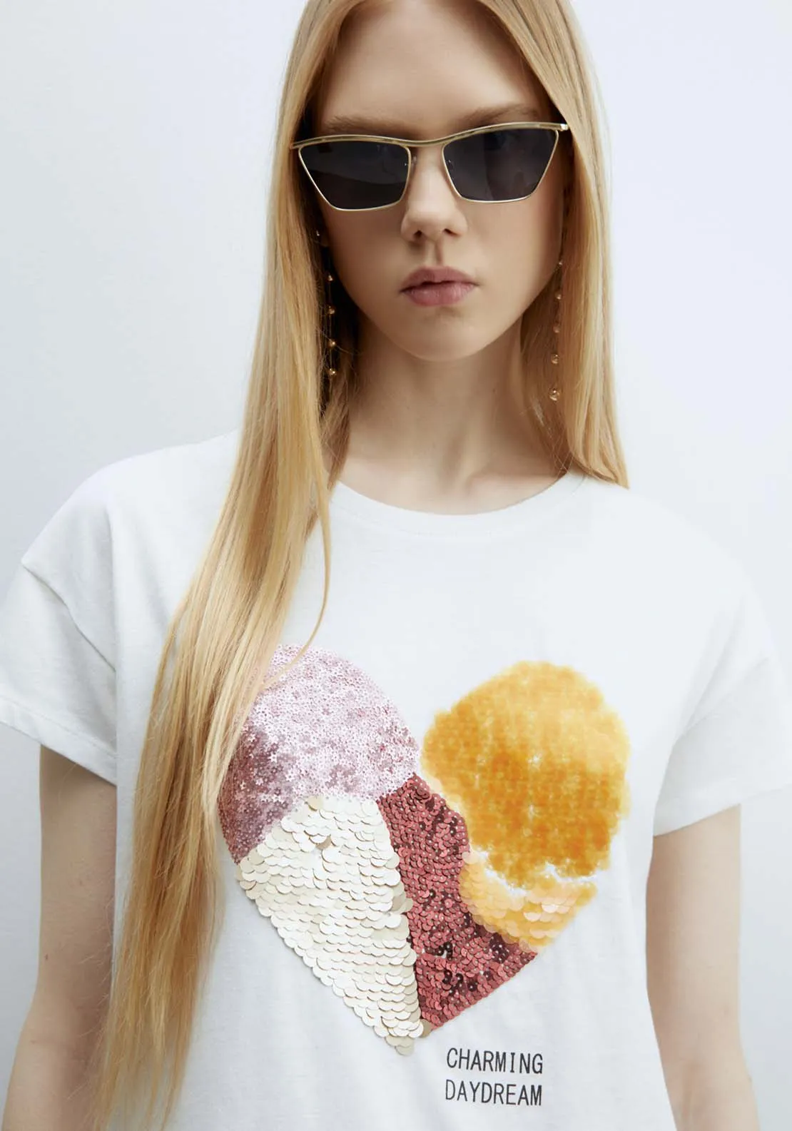 Short sleeve Sequin T-Shirt - White