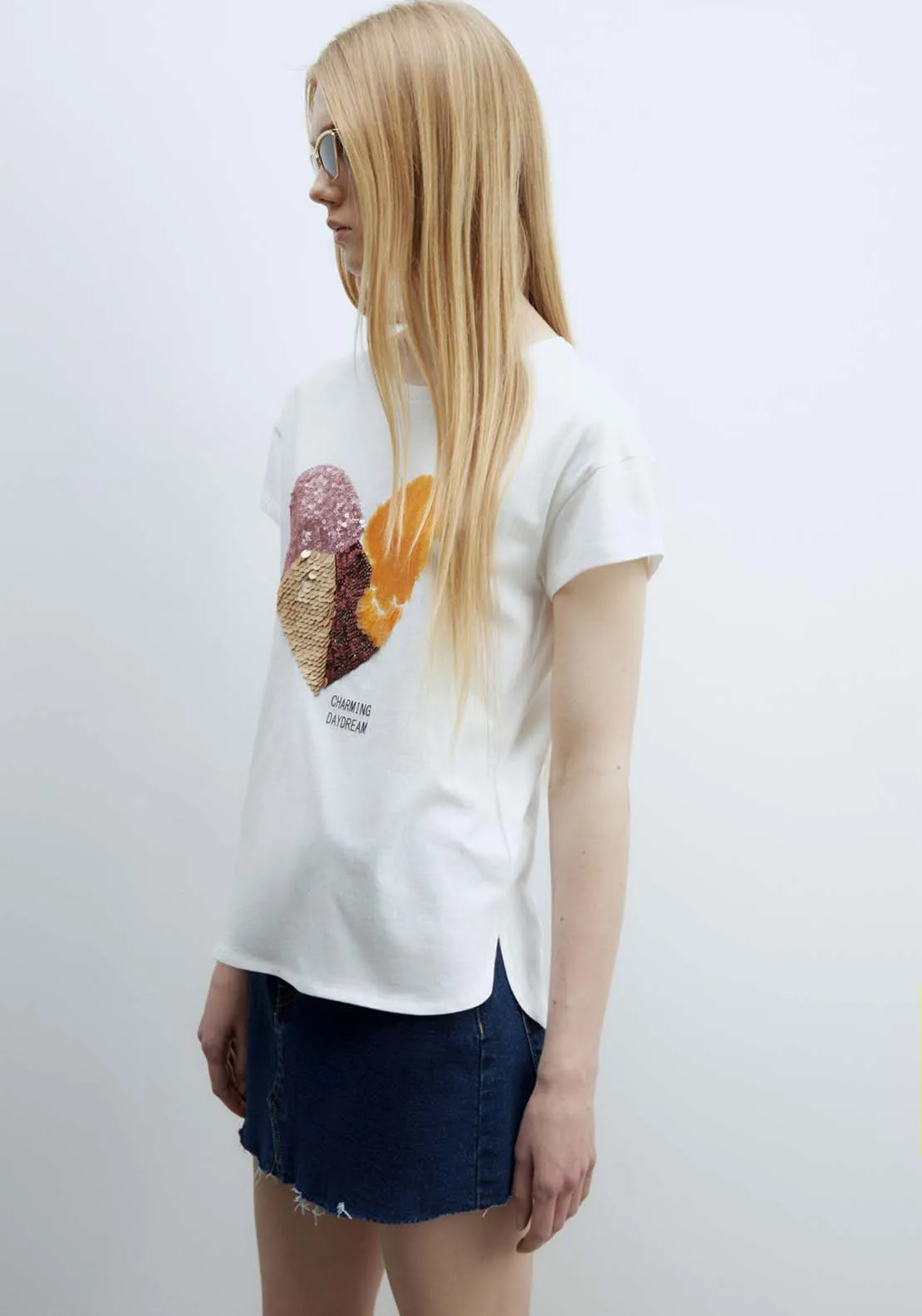 Short sleeve Sequin T-Shirt - White