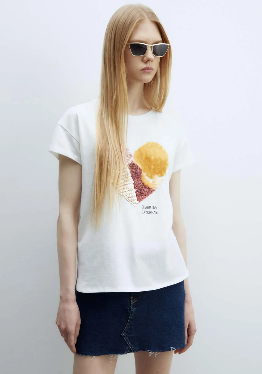 Short sleeve Sequin T-Shirt - White