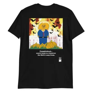 Short sleeve tee with a political message for Halloween, in black