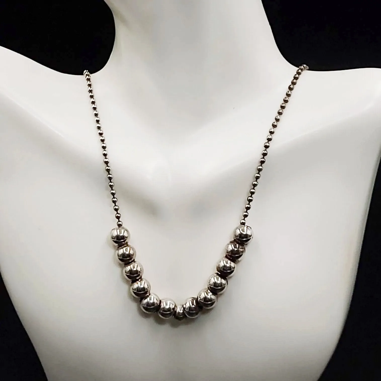 Silver Bead Chain 24" Necklace Sterling Silver "Pearls" 925