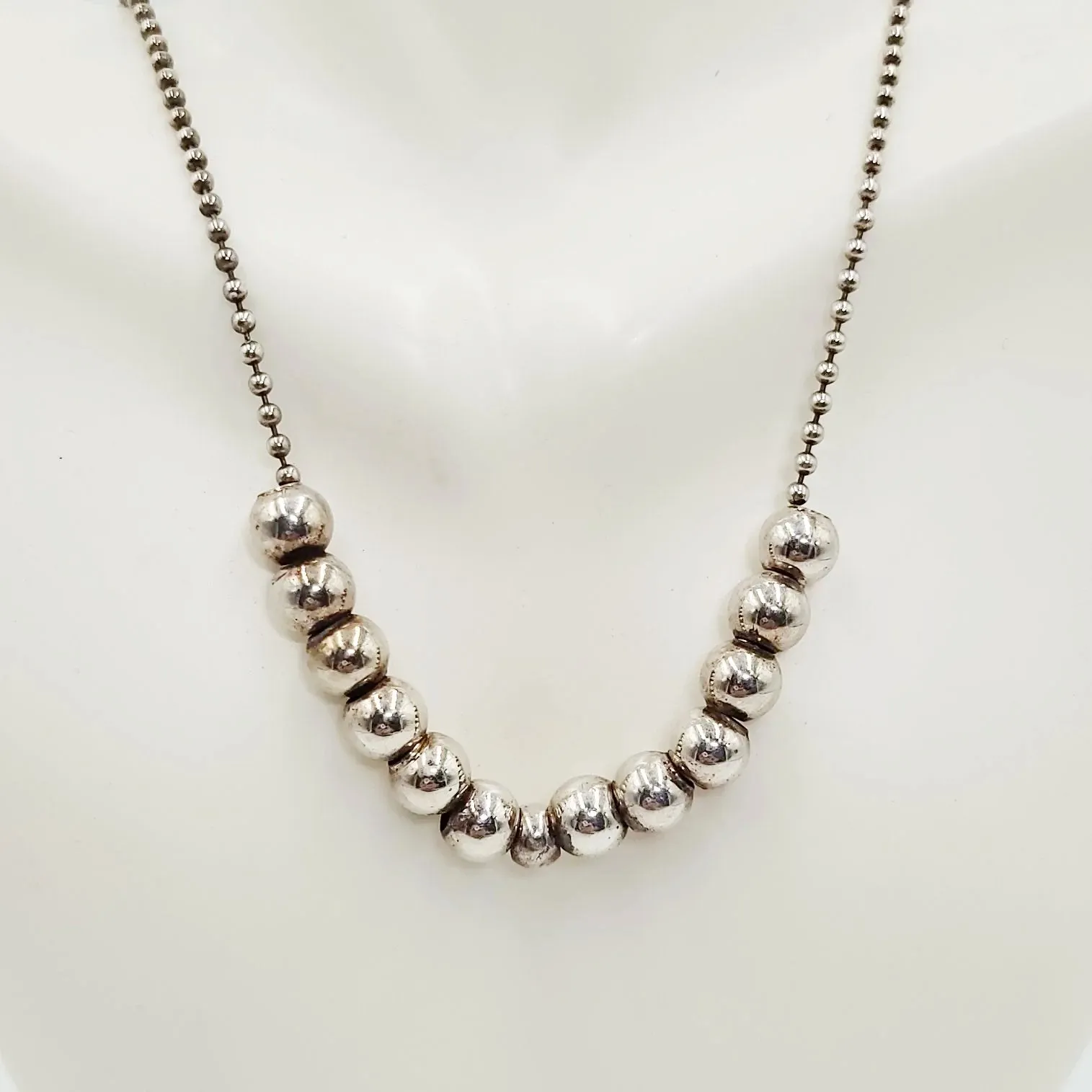 Silver Bead Chain 24" Necklace Sterling Silver "Pearls" 925