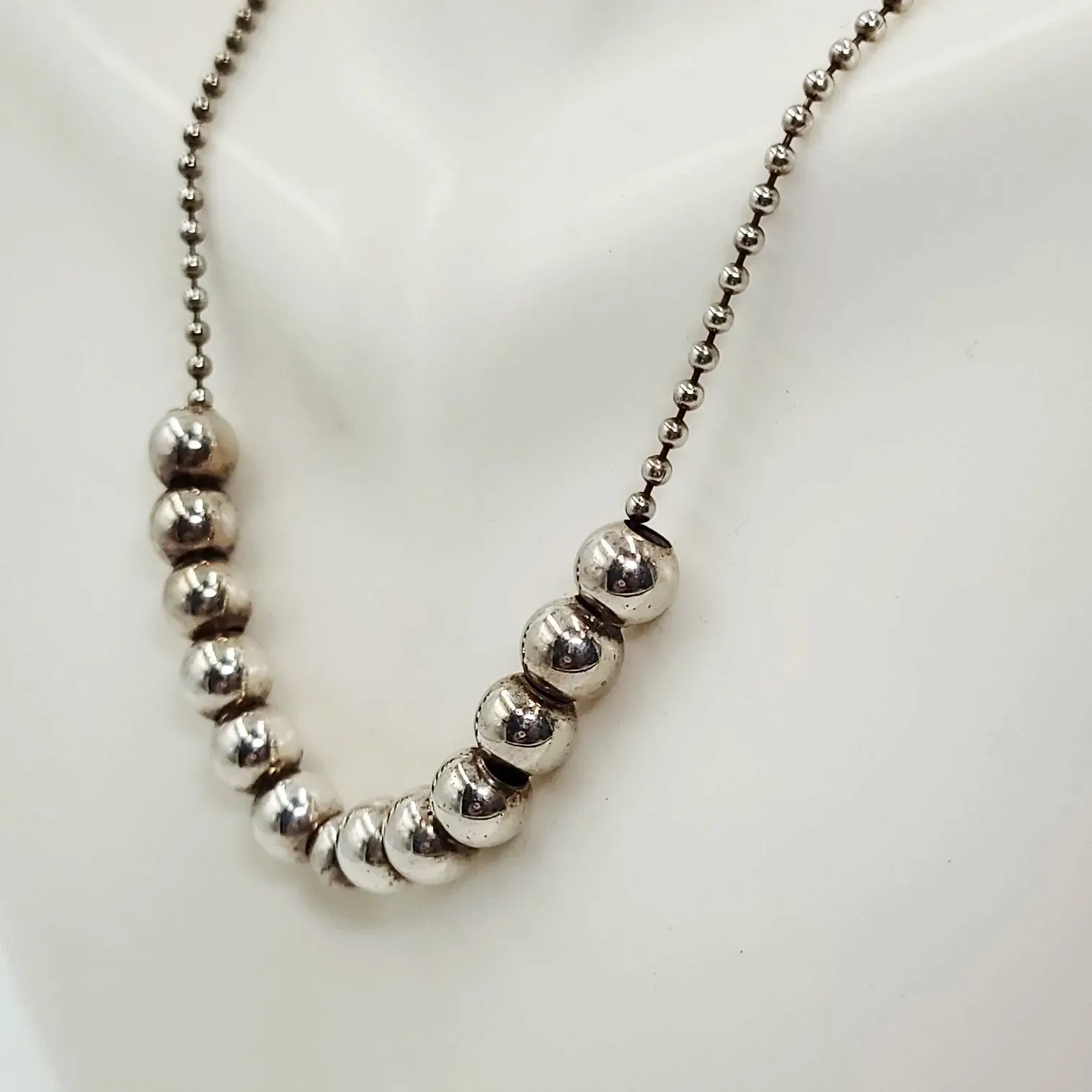 Silver Bead Chain 24" Necklace Sterling Silver "Pearls" 925