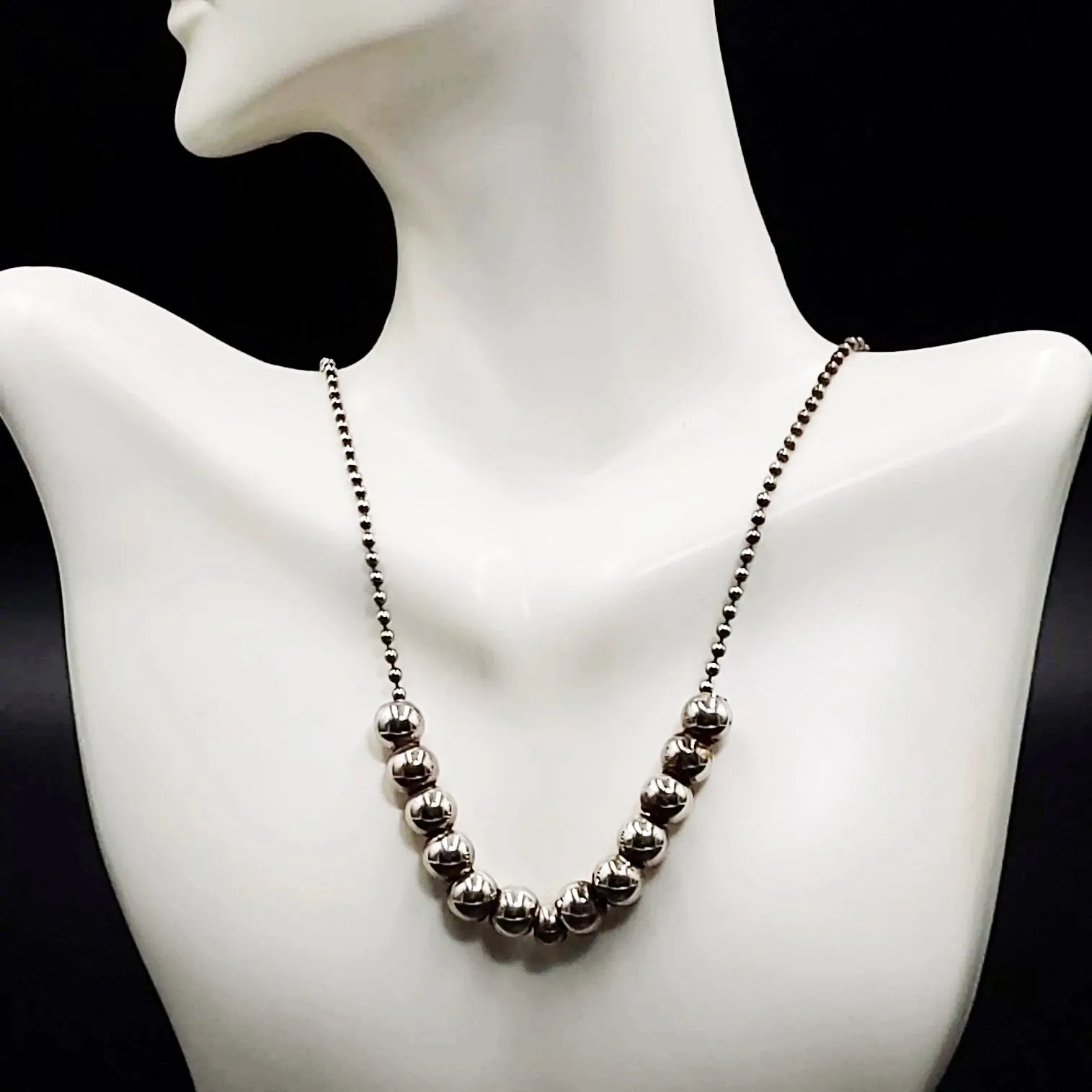 Silver Bead Chain 24" Necklace Sterling Silver "Pearls" 925