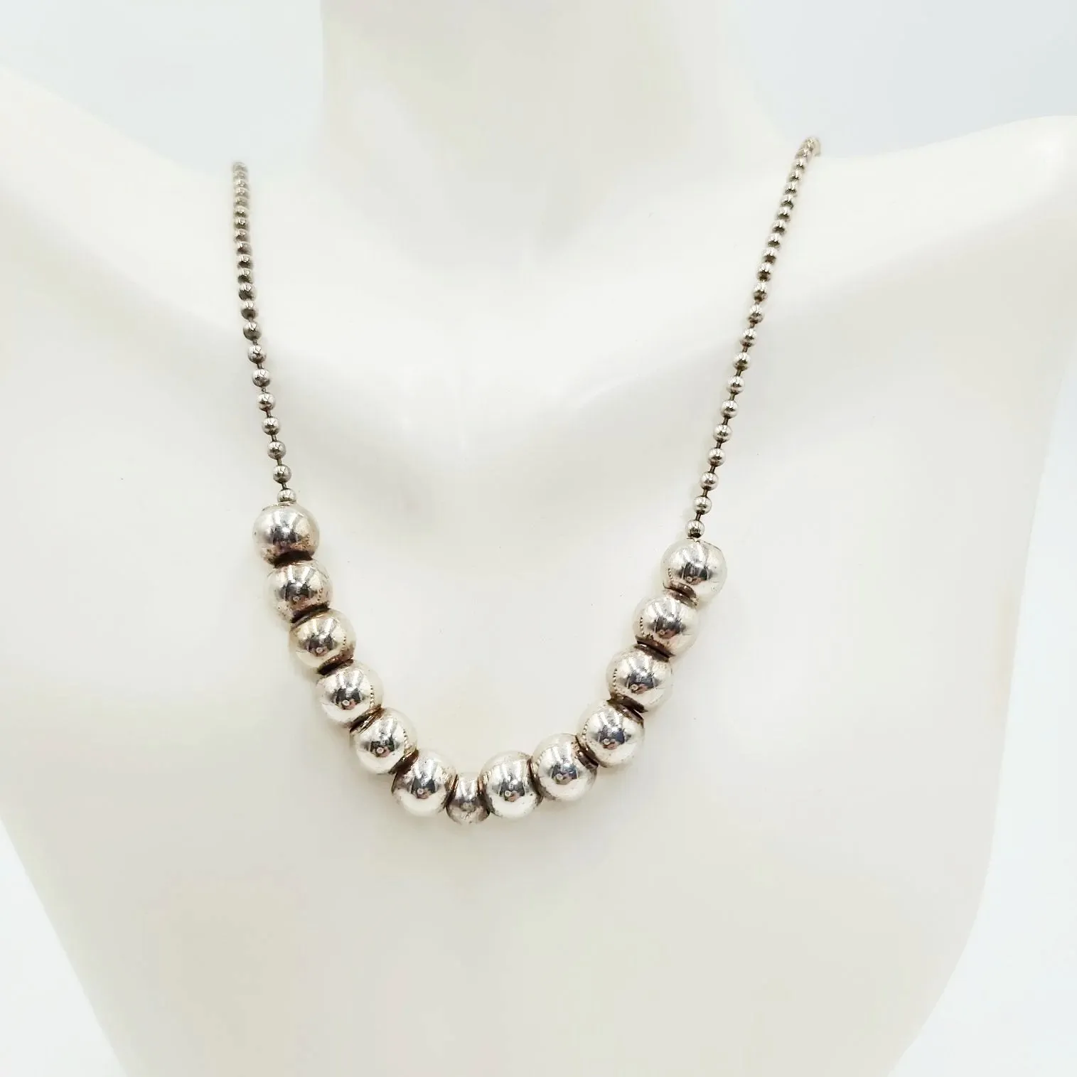 Silver Bead Chain 24" Necklace Sterling Silver "Pearls" 925