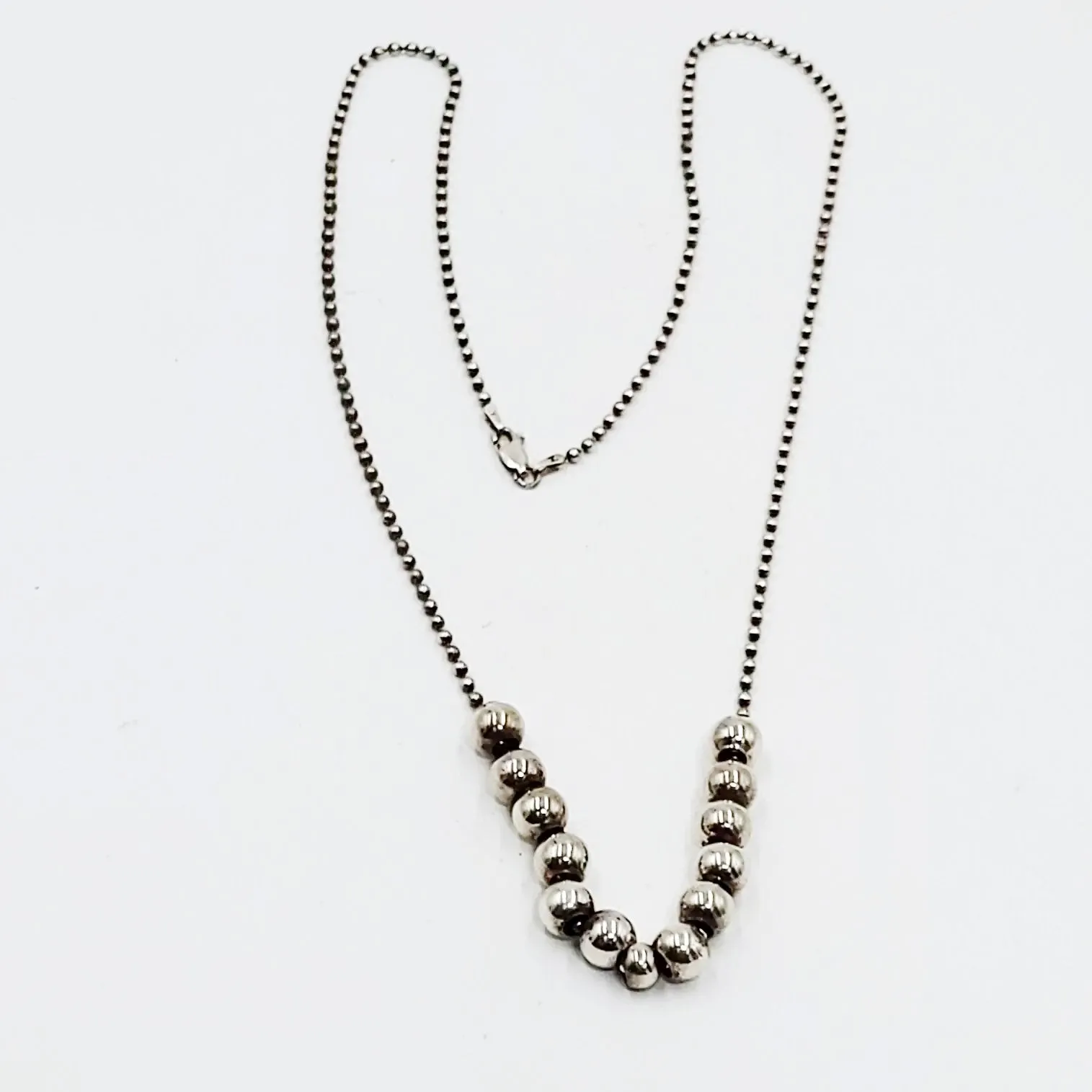 Silver Bead Chain 24" Necklace Sterling Silver "Pearls" 925