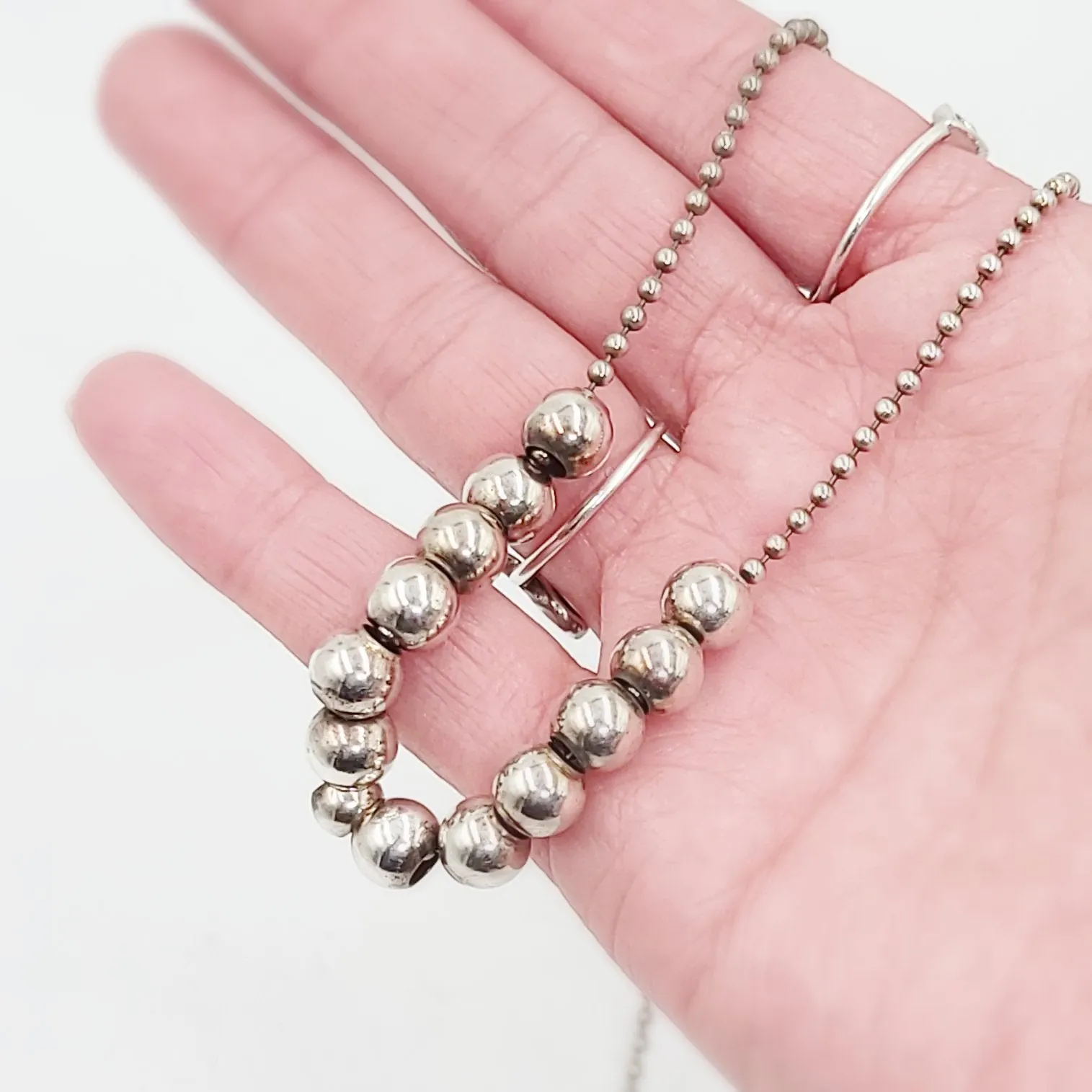 Silver Bead Chain 24" Necklace Sterling Silver "Pearls" 925