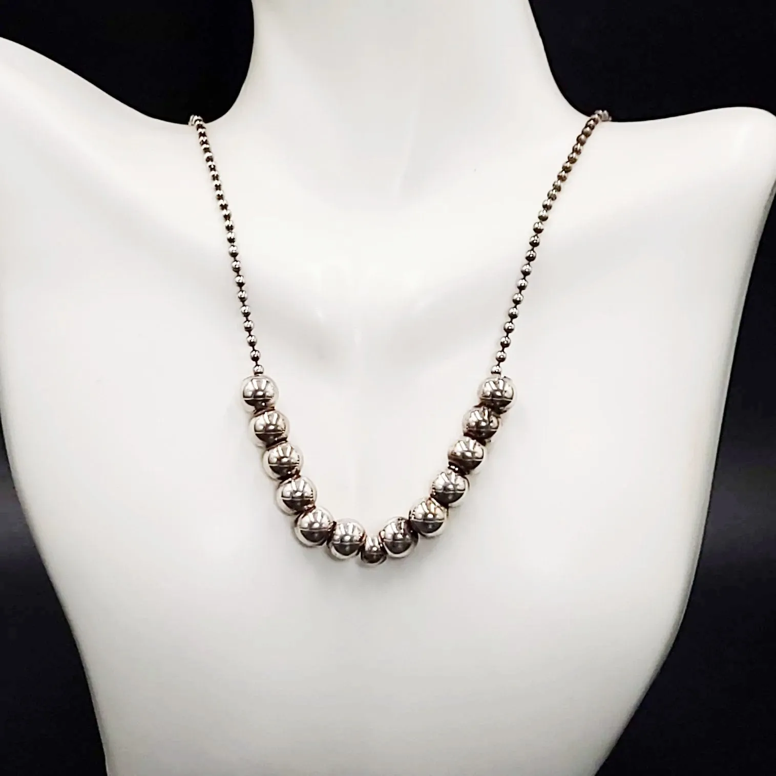Silver Bead Chain 24" Necklace Sterling Silver "Pearls" 925