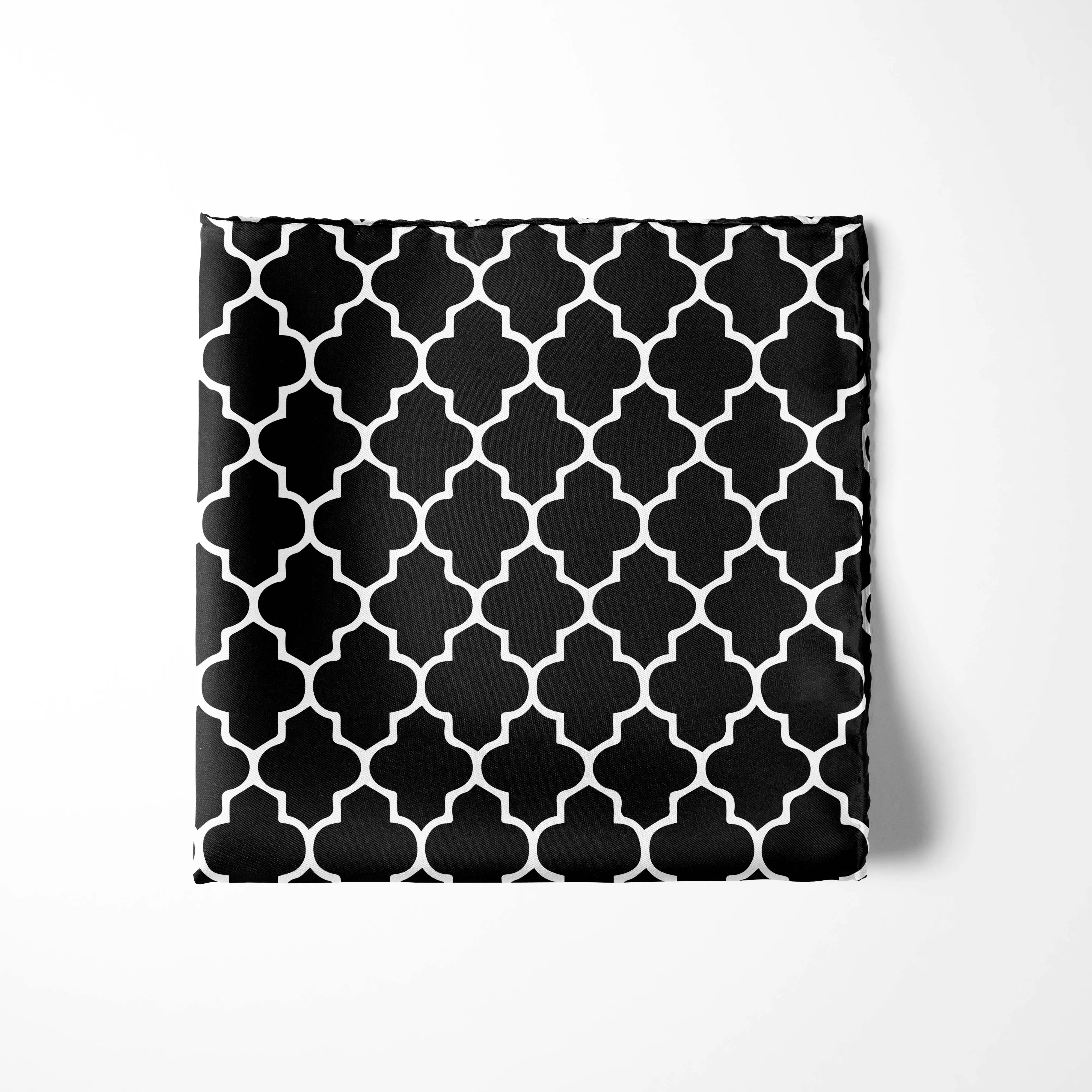 SILVER GEOMETRIC SILK POCKET SQUARE