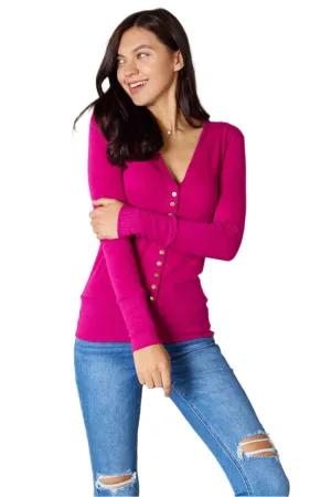 Size XL V-Neck Long Sleeve Fuchsia Cardigan