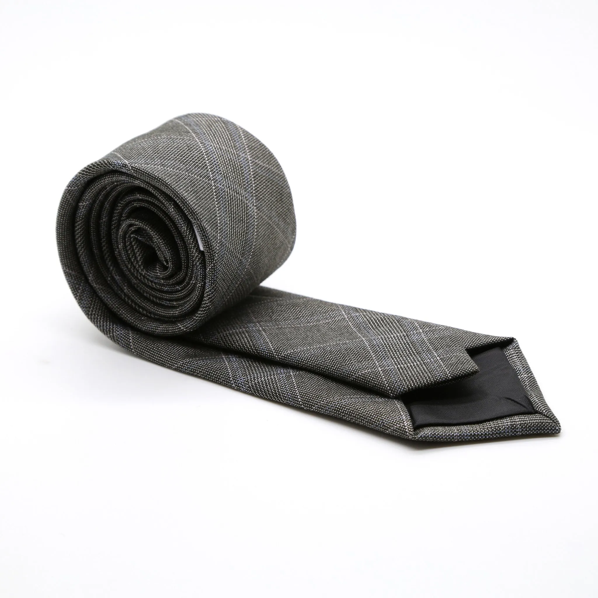 Slim Charcoal and Pink With Hint Of Sky Blue Plaid Neckties & Handkerchief