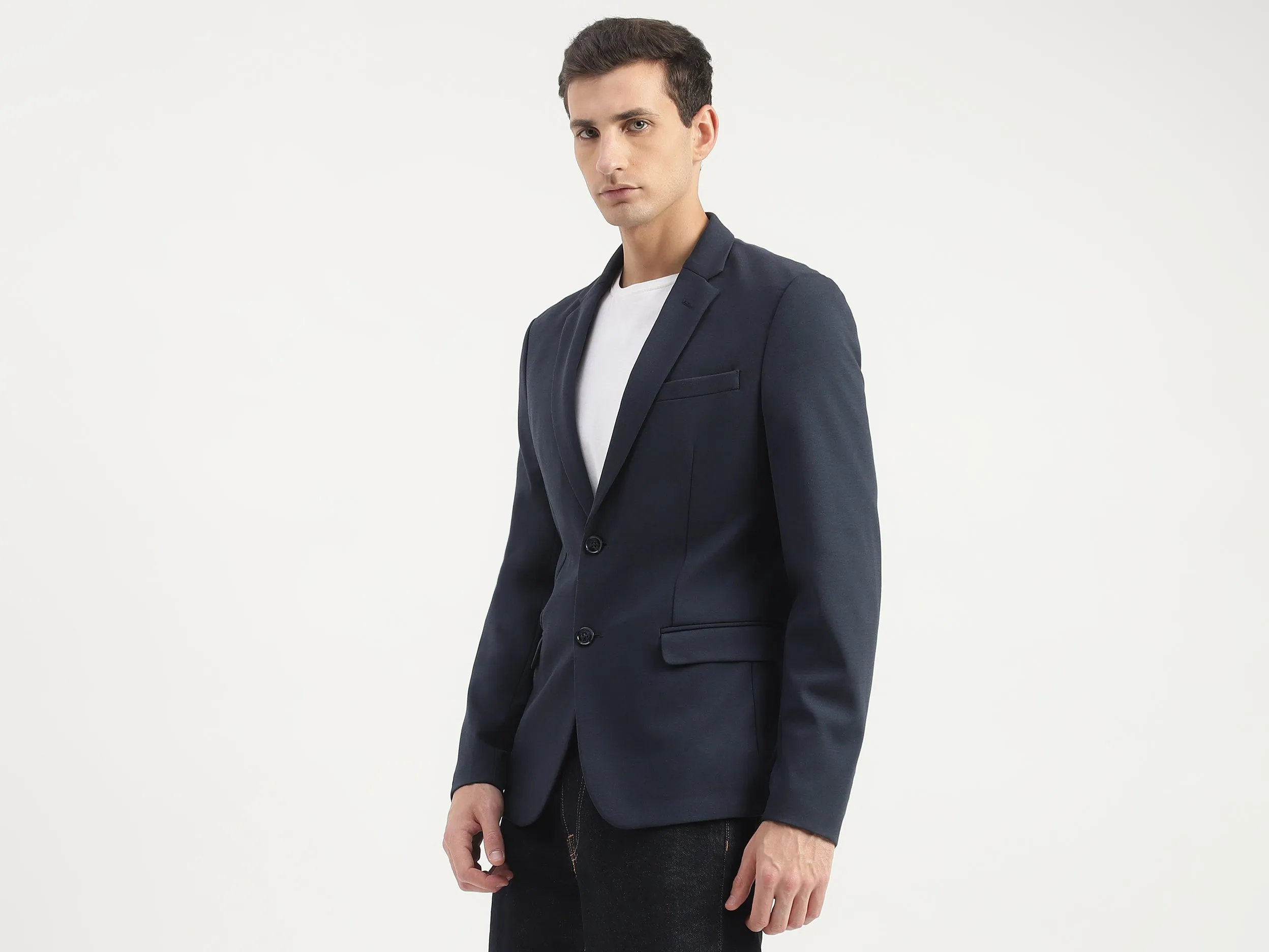 Slim Fit Lapel Collar Solid Coloured Jacket