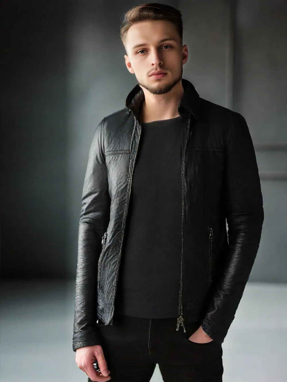 Slim Fit Sporty Leather Bomber Jackets for Men
