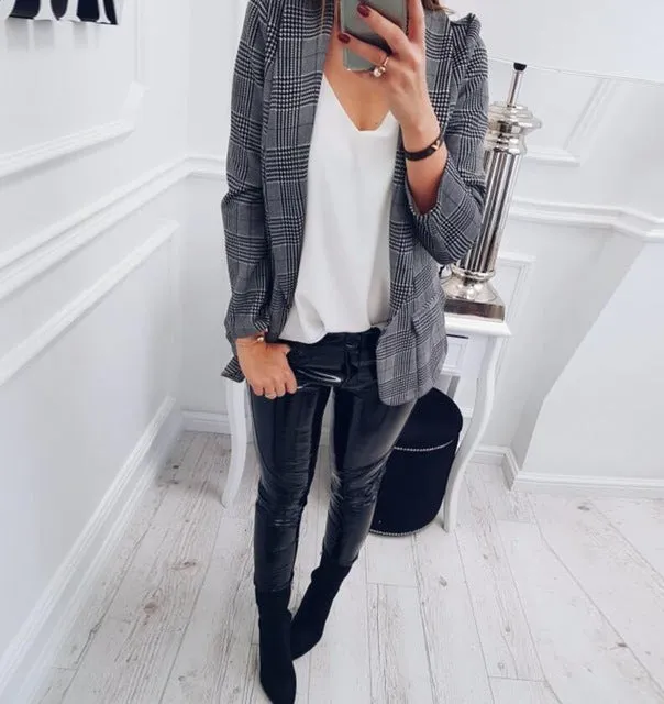 Slim Plaid Casual Outwear