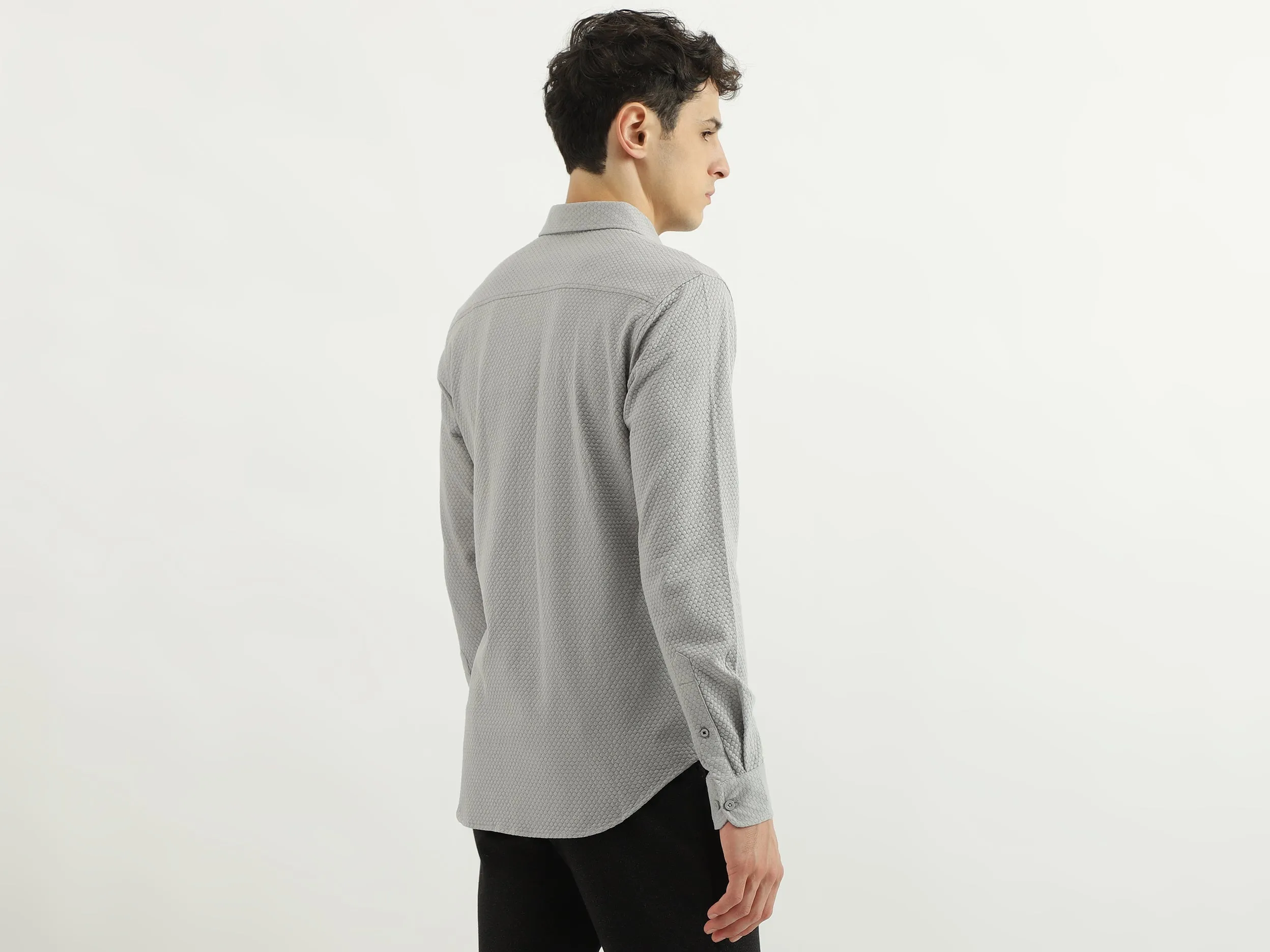Slim Spread Collar Self Design Shirts