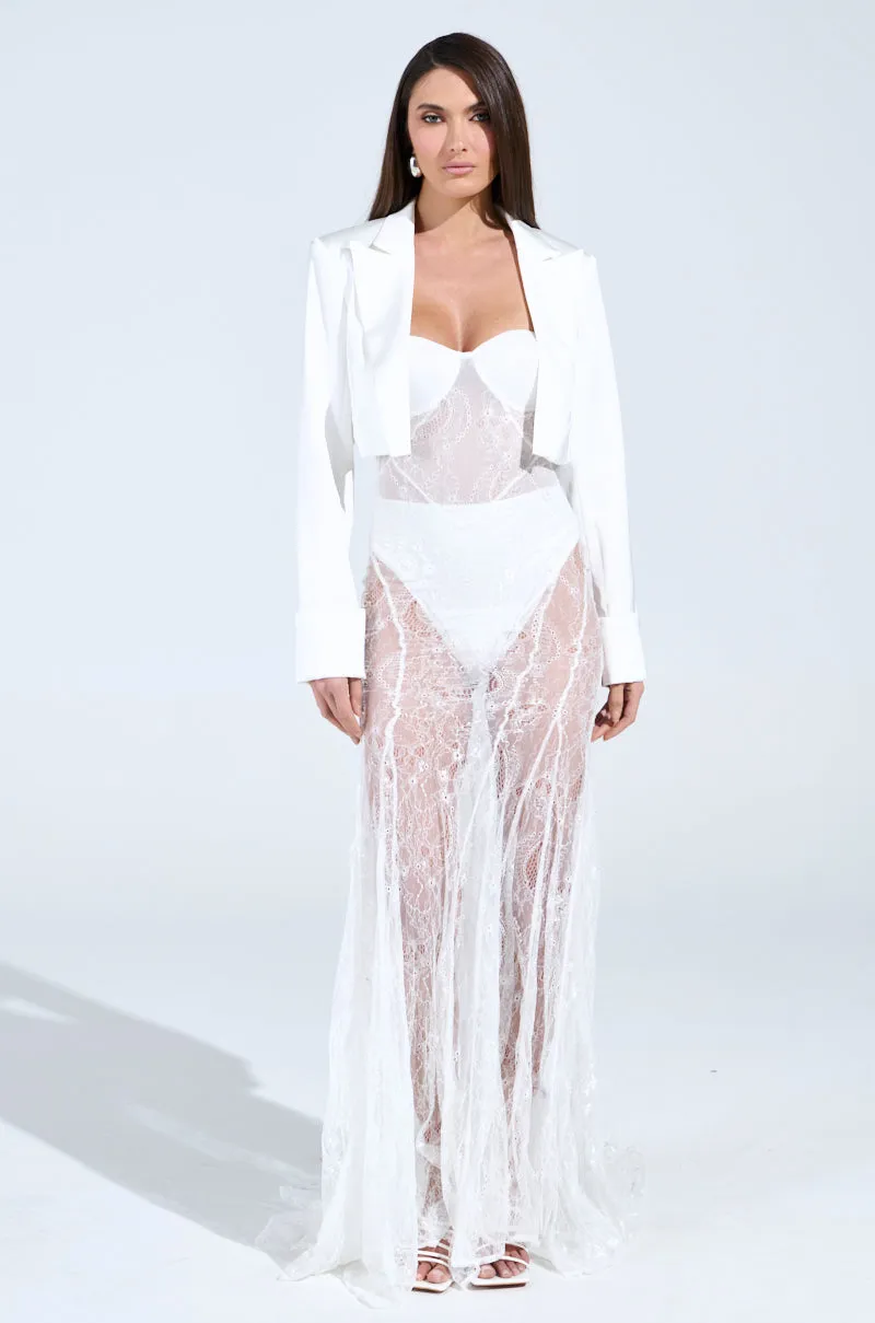 SOFIA CROPPED SATIN BLAZER IN WHITE