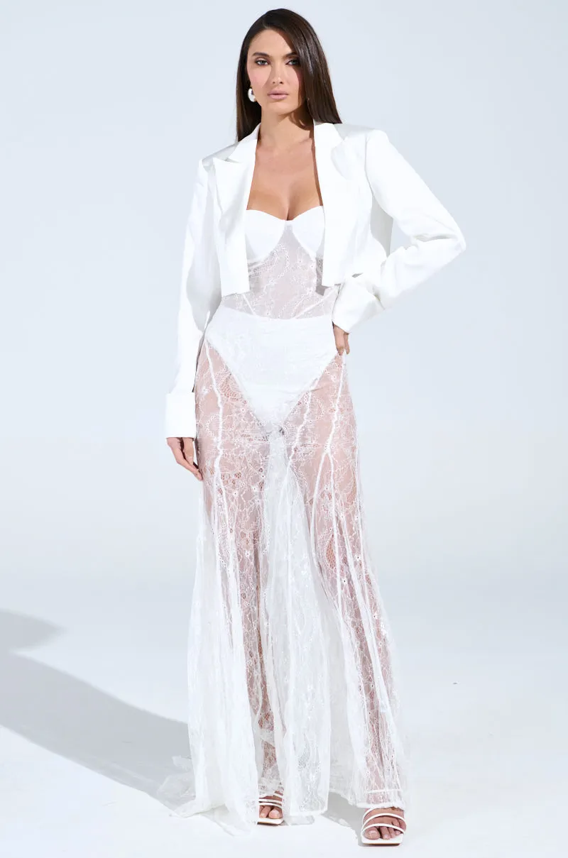 SOFIA CROPPED SATIN BLAZER IN WHITE