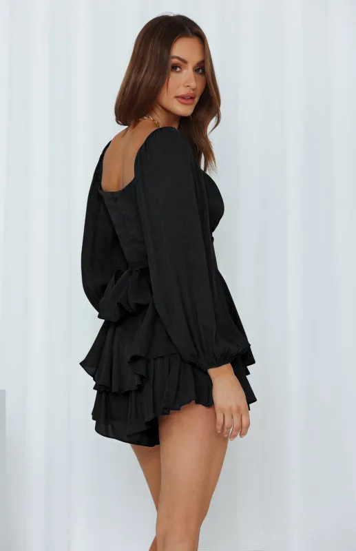 Square Neck Romper with Lantern Sleeves and Ruffle Shorts