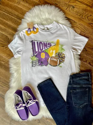 SS Preppy Pennant Football Comfort Color Tee || Granger Lions