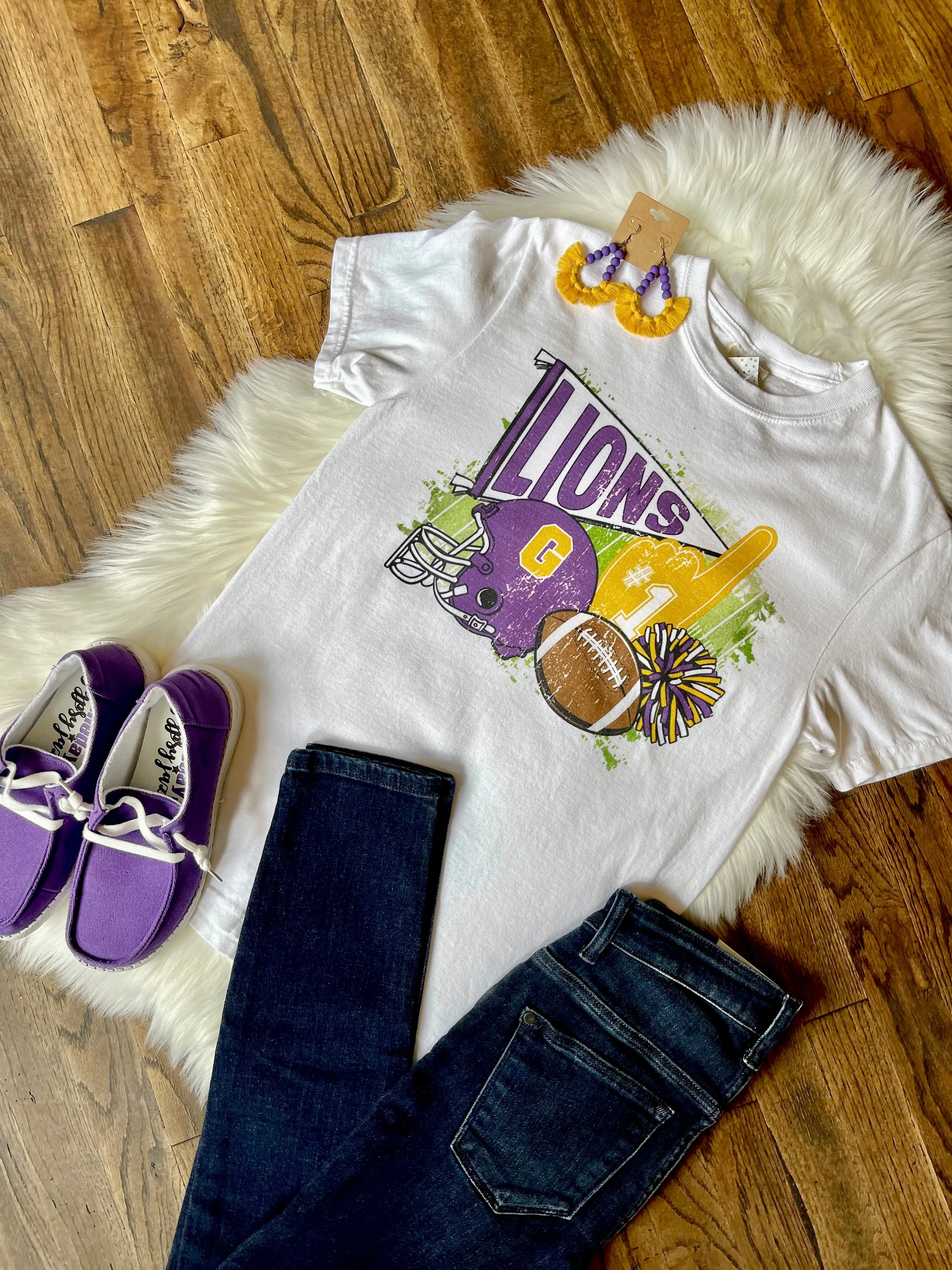 SS Preppy Pennant Football Comfort Color Tee || Granger Lions