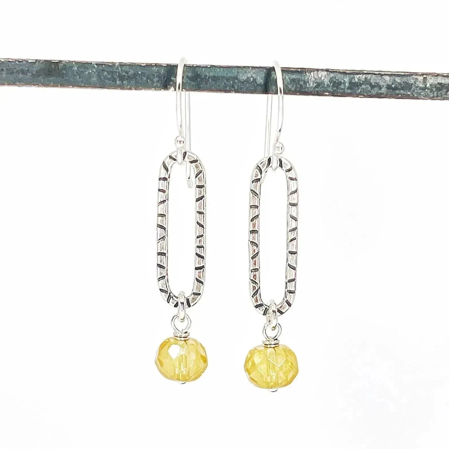 Sterling Silver Hoops with Citrine
