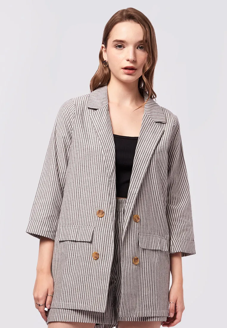 Striped Long Sleeve Open Blazer
