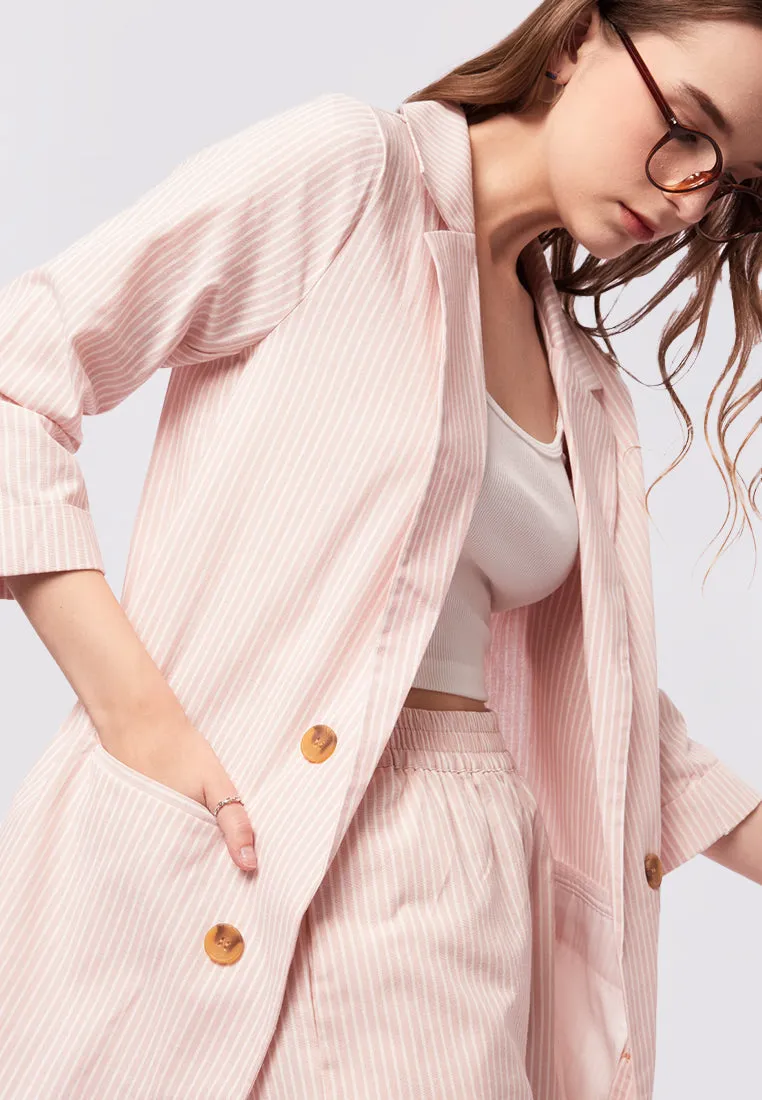 Striped Long Sleeve Open Blazer