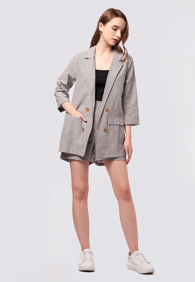 Striped Long Sleeve Open Blazer