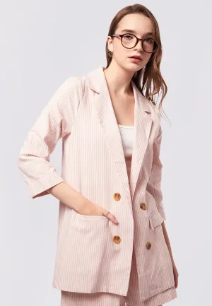 Striped Long Sleeve Open Blazer