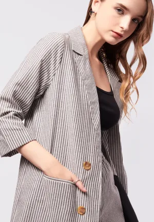 Striped Long Sleeve Open Blazer
