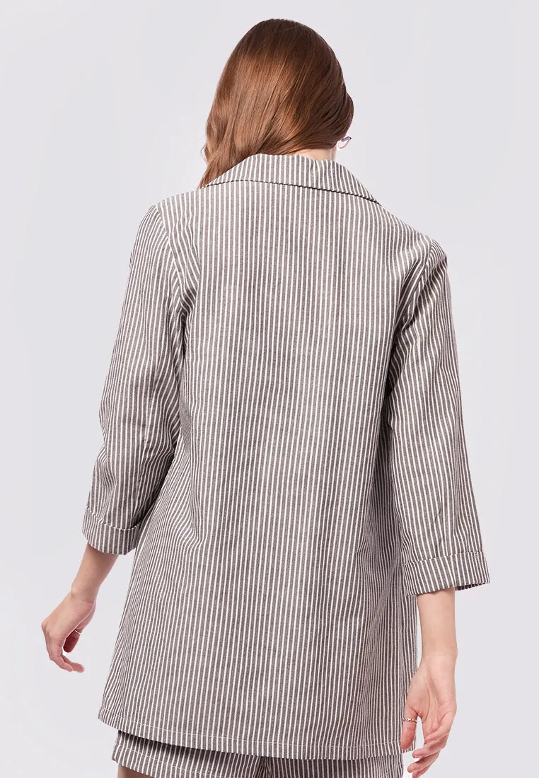 Striped Long Sleeve Open Blazer