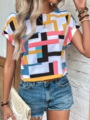 Stylish Chloe blouse, short-sleeved and round-necked