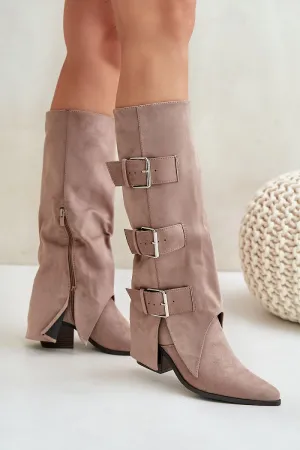 Suede Heeled Boots with Elegant Buckle Detail