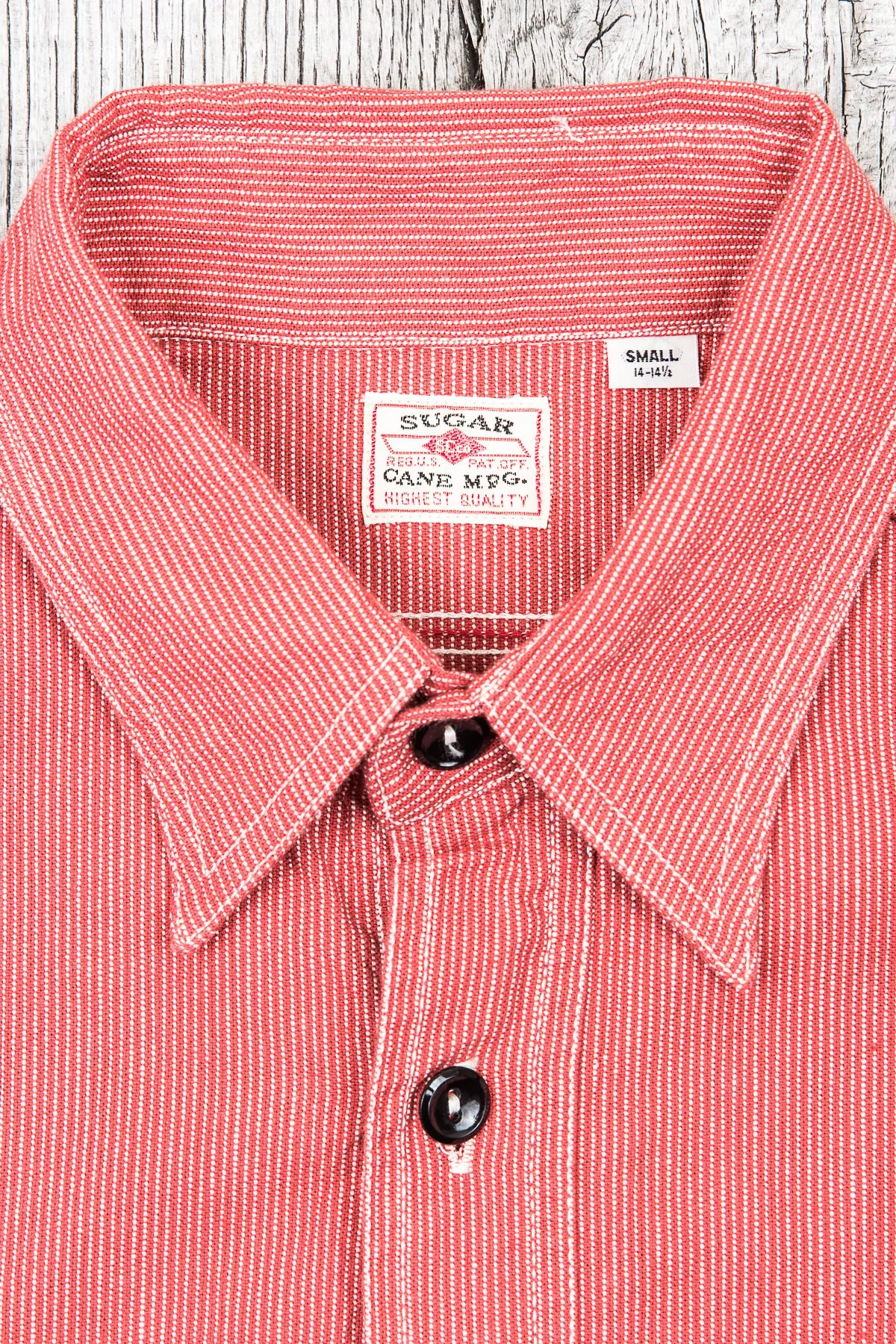 Sugar Cane & Co Long Sleeved Hickory Stripe Work Shirt Red